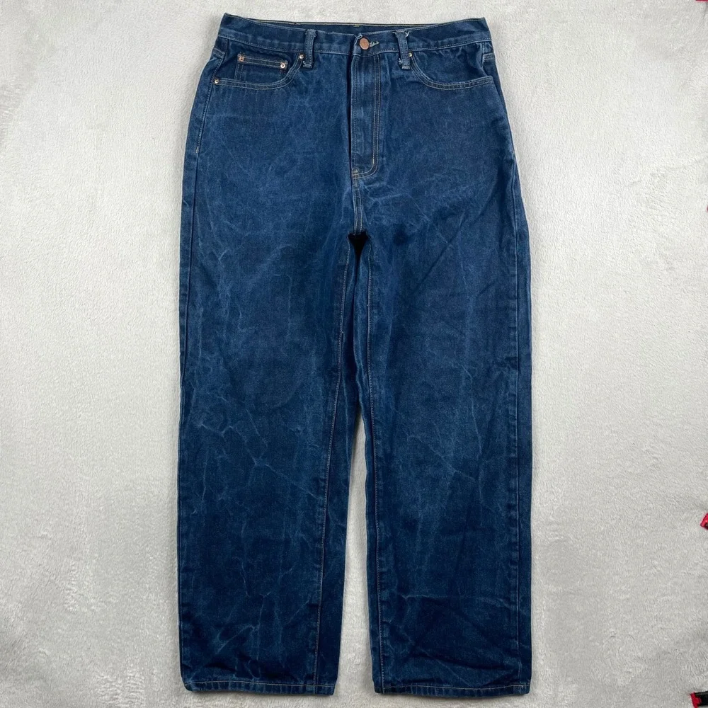 MNML Baggy Jeans Mens 32x29 Dark Wash Blue Marbling Y2K Retro Skater